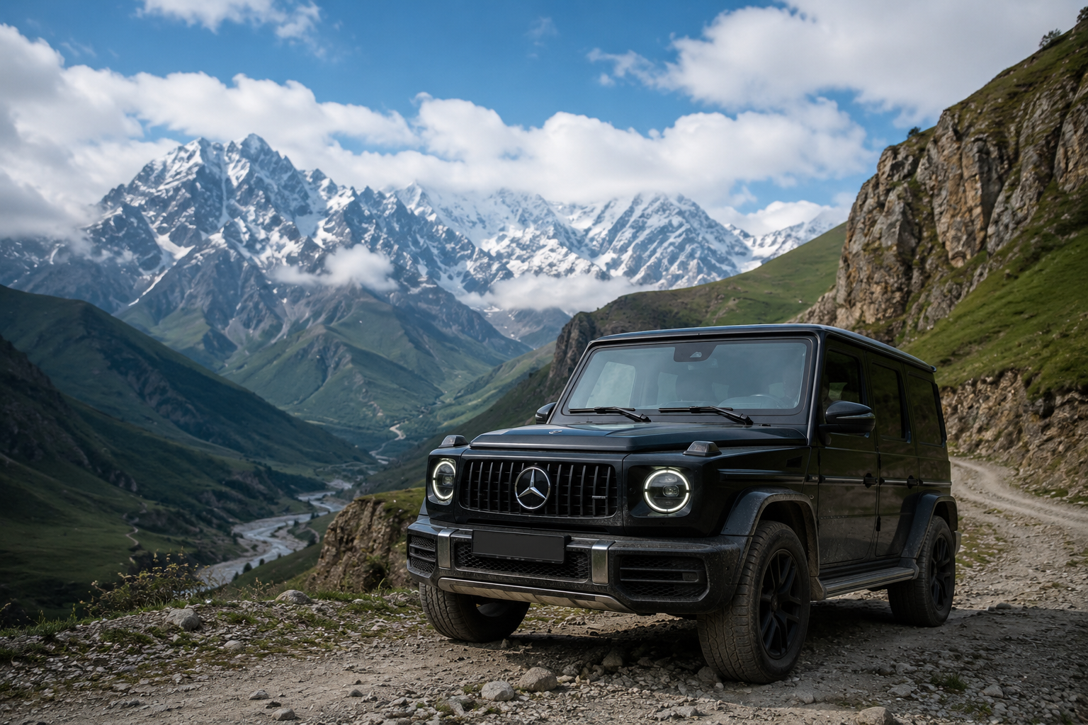 Mercedes-Benz G-класс на горном серпантине Кавказа